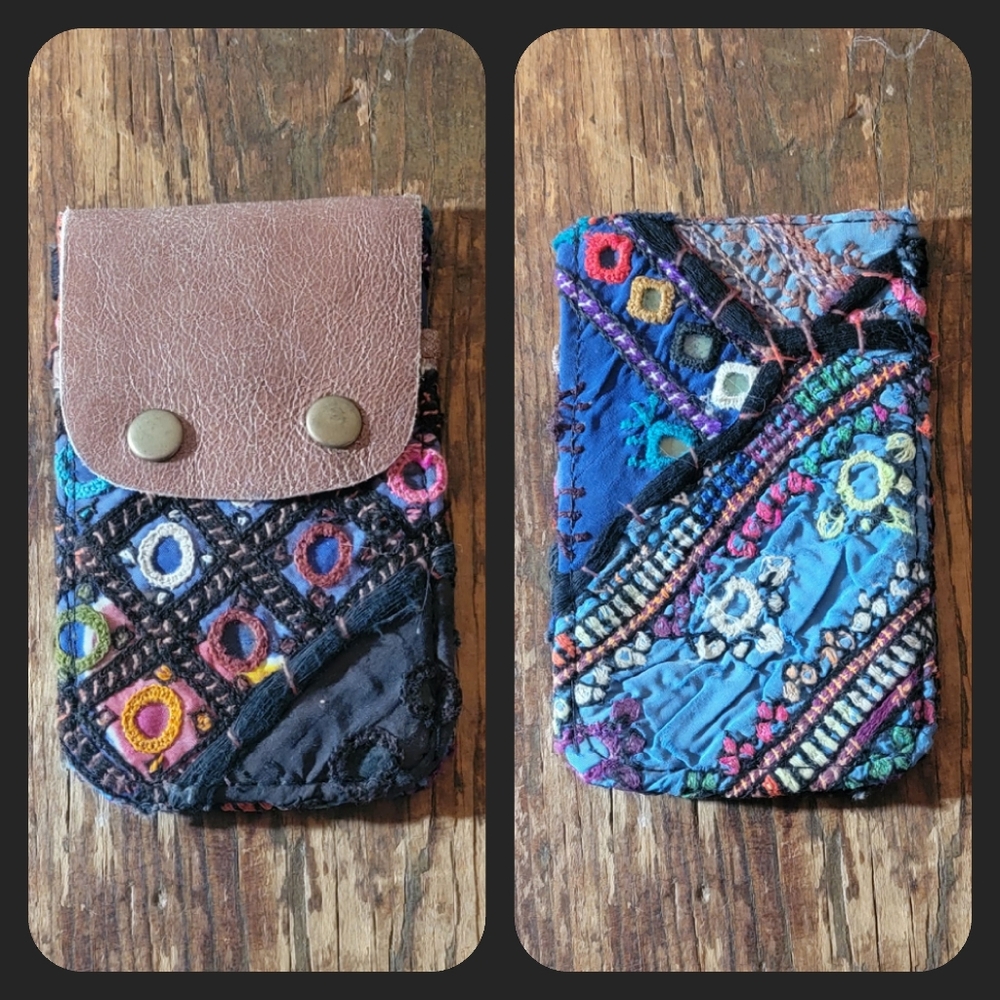 🌋👽 Free People Boho Embroidered Repurposed vtg banjara hippie Wallet card case - Picture 3 of 15